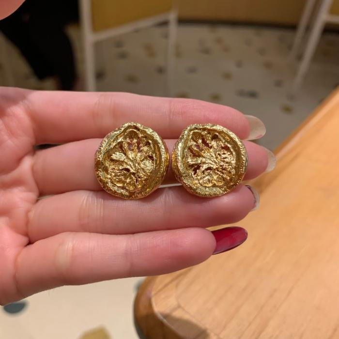Anting Lava Gold/Emas Plated Bentuk Bulat Anting Tusuk/Tindik Wanita