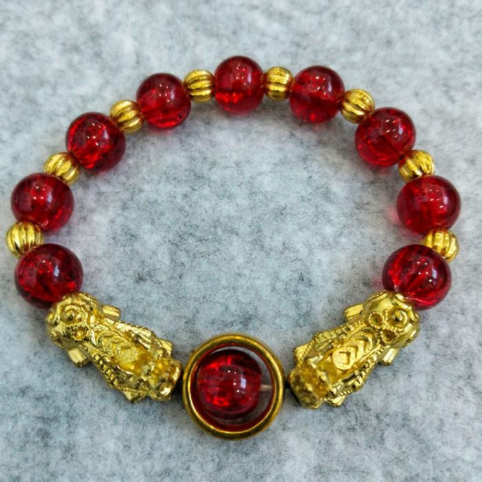 Pixiu Gelang Merah Emas Bless Kruba Baeng Thailand Amulet Bracelets