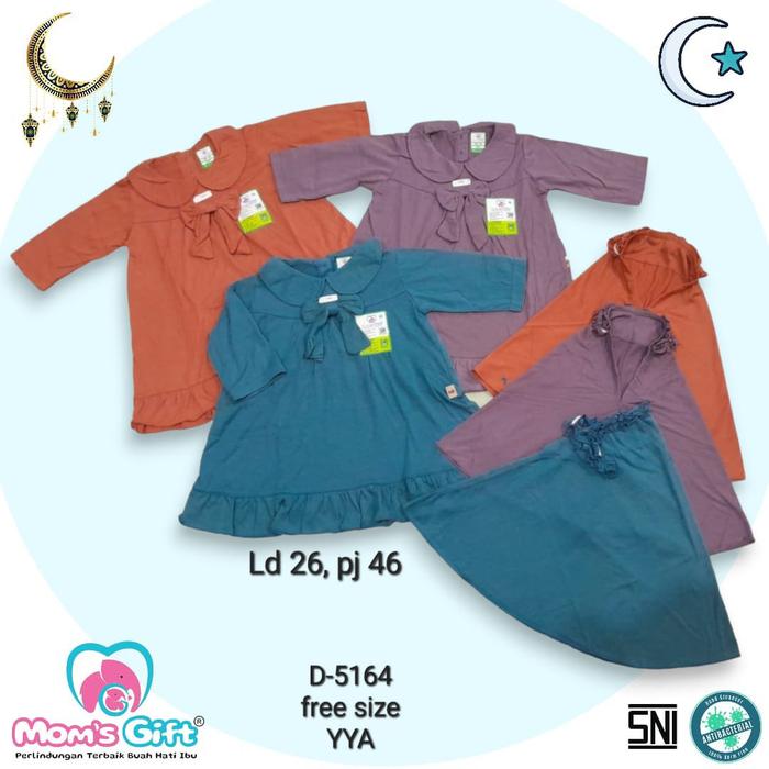 MOM'S GIFT D-5164 Baju Muslim/Gamis Anak/Bayi Perempuan Cewek (Dress+Hijab) Bahan Katun Baju Muslim 