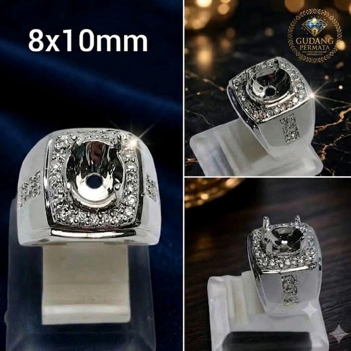 Emban Cincin Ring untuk Permata atau Akik Alpaka Mewah 8x10mm Wanita