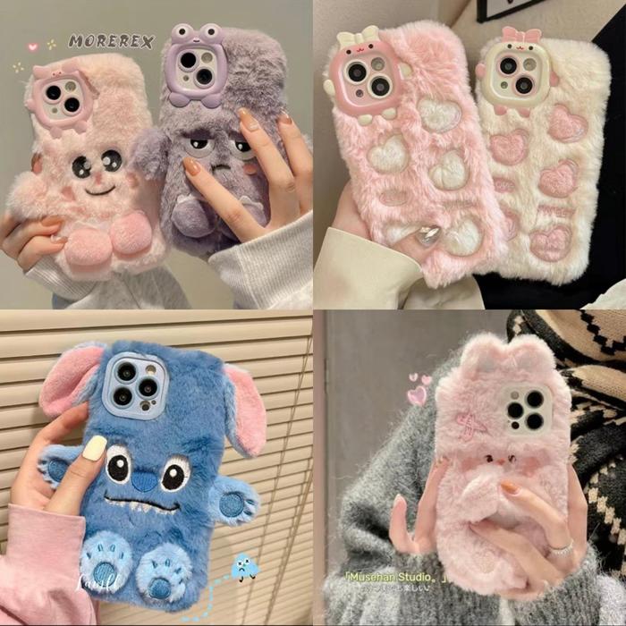 ST- IPHONE CASE BULU WINTER  | CASING IPHONE FLUFFY LUCU IMPORT | CASING HP STITCH | GLEAMSWEAR.ID