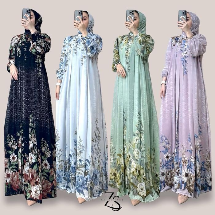 GAMIS AURELIA NEW DRESS CERUTY VIRAL LD 110 CM- GAMIS CERUTY FULL FURING MOTIF BUNGA NEW - GAMIS WAN