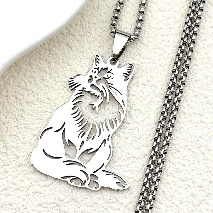 Cute Ragdoll Cat Kitty Pendant Necklace For Women Men Stainless Steel Gold Color Animal Kitten Lovel