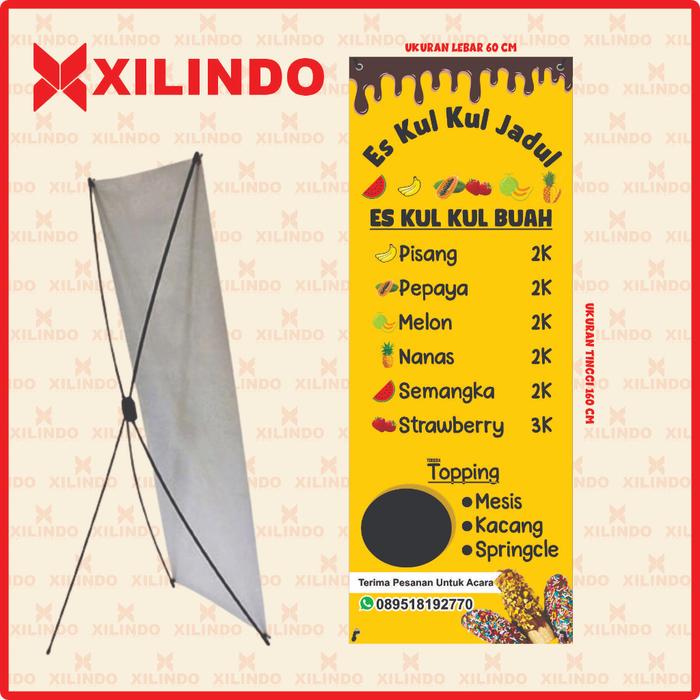 Safitiri Paket Stand Banner Xbanner Umkm Motif Es Kulkul Buah Buahan Cokelat