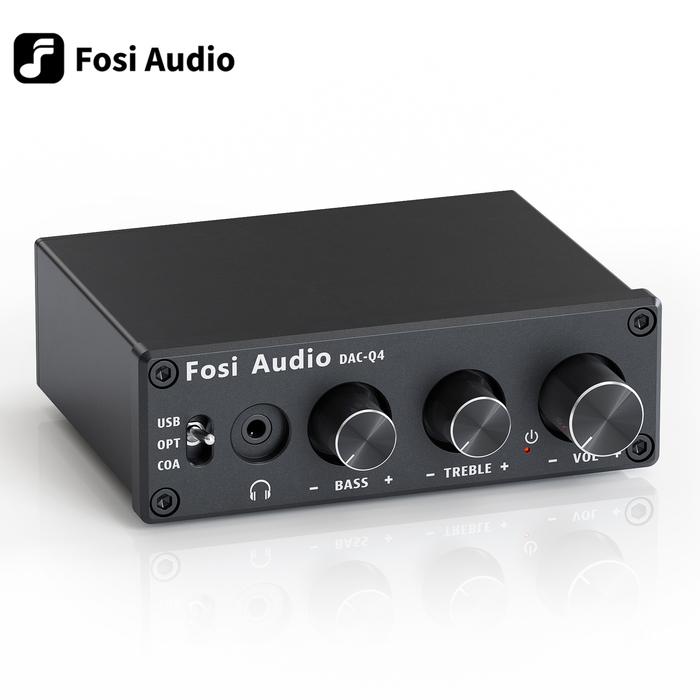 Fosi Audio Q4 USB Amplifier HiFi Stereo Gaming DAC & Headphone - Hitam, Aluminium