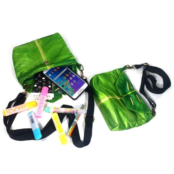 Tas Bahu Selempang Shrelo Shoulder Bag Nasi Uduk Liwet Motif Bungkus Daun Pisang Mini Bahan Kilap Ka