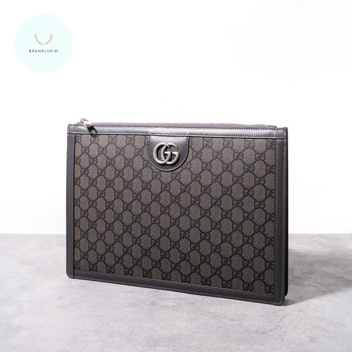 GUCCI OPHIDIA GG SUPREME POCHETTE GREY BLACK