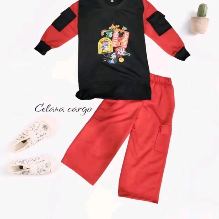 One set anak perempuan MICKEY SMILE CELANA CARGO usia 1-12 tahun terbaru terlaris termurah Parsel