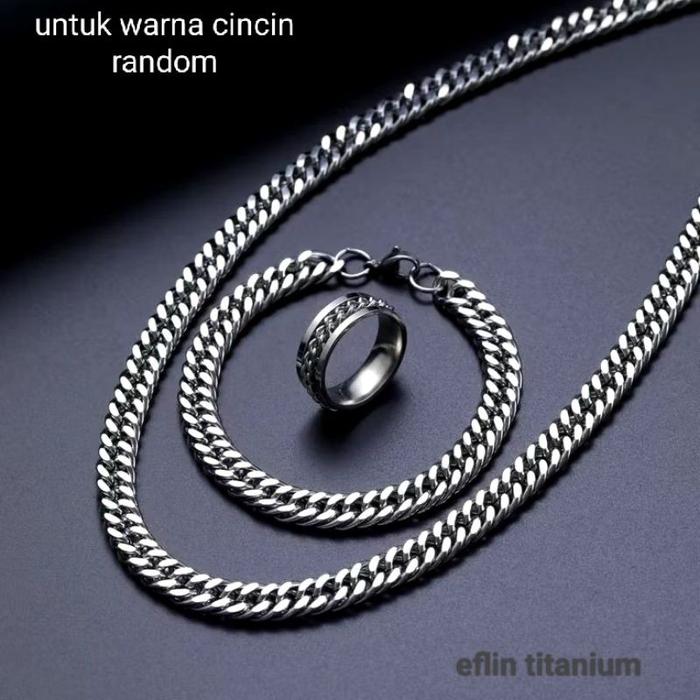 Eflin Titanium SATU SET KALUNG DAN GELANG RANTAI TITANIUM PRIA DAN WANITA ANTIKARAT DAN ANTI PUDAR u