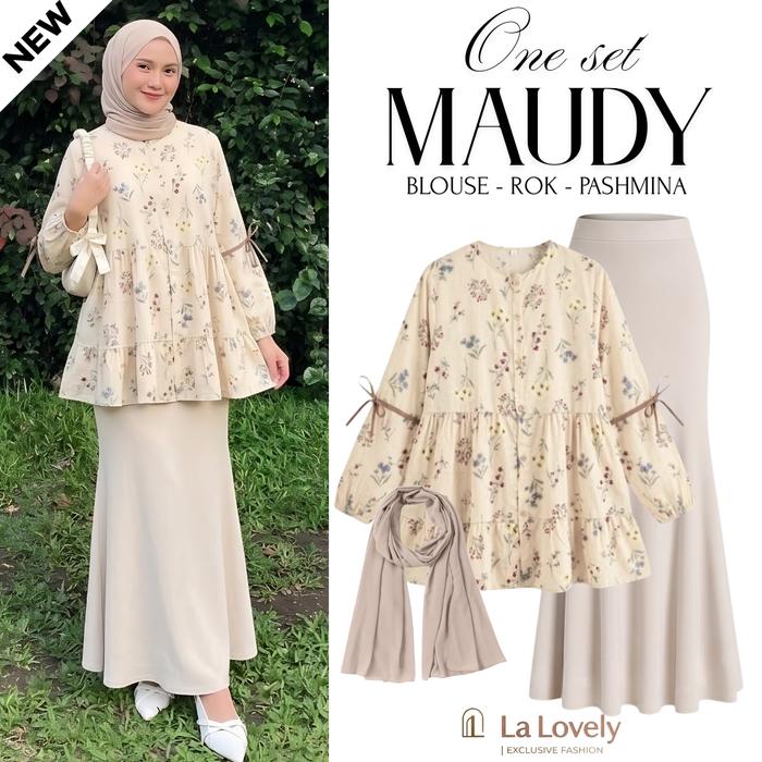 ONESET 3IN1 KOREAN LOOK AESTETIC NYAMAN | Floral Blouse + Rok Duyung + Pashmina | Outfit Pantai/Pikn