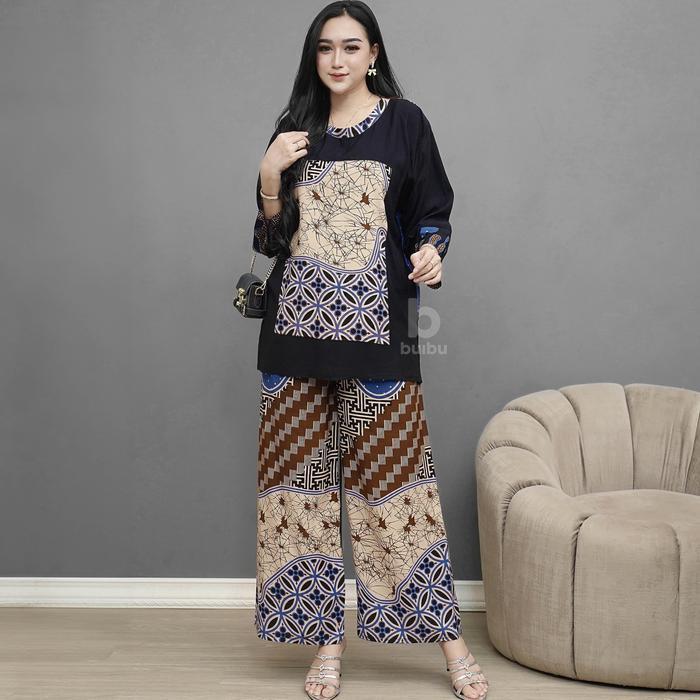 Setelan Sabita One Set Rayon Batik Abstrak Piyama Baju Tidur Modis