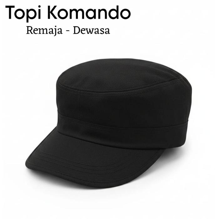 Topi Komando Hitam Polos Dewasa Topi Pria Model Tentara Unisex All Size