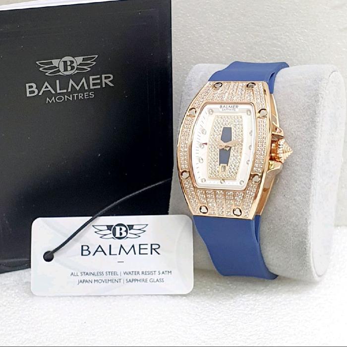 Jam Tangan Wanita Balmer Montres Rose Gold Green Rubber – Elegant Diamond Design