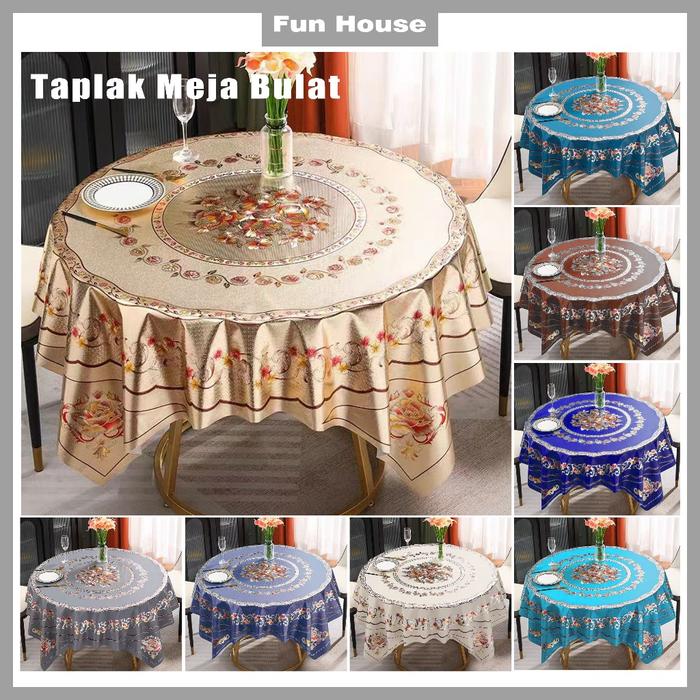 Taplak Meja Makan Besar PVC Tebal Premium Diameter 150cm/180cm / Taplak Meja Anti Air Anti Minyak Ku