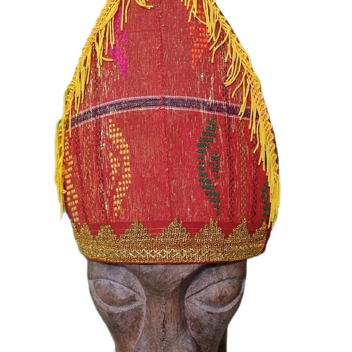 Topi Kain Tenun Ulos Batak Pakai Rumbai Kuning - Batik