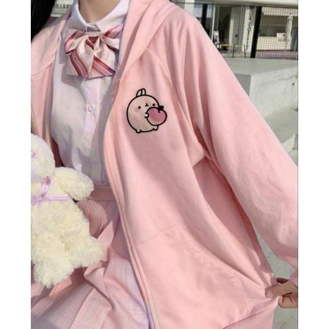 (S - 6XL) Zip Hoodie Cute Cartoon Molang LILAC Lavender BIGSIZE OVERSIZE Jaket Resleting Korean Styl