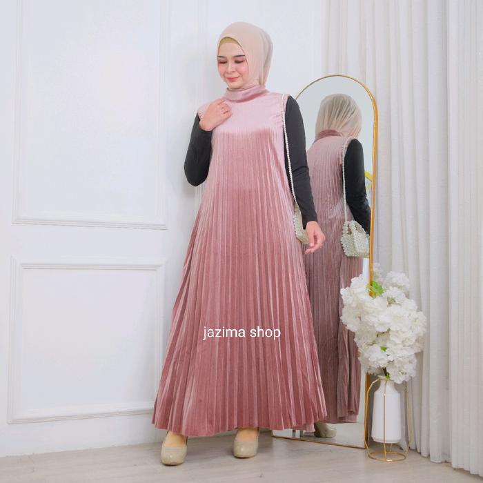 Allea Inner Dress Plisket Bludru - Fashion Muslim Dress Wanita Nyaman Tebal - Dress Wanita Dress Pli