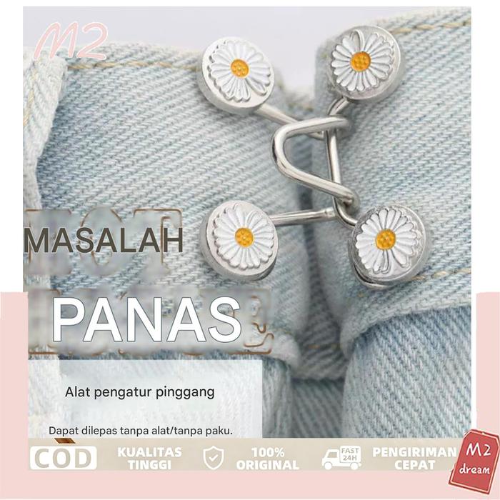 Kancing jeans logam sederhana yang dapat disesuaikan, motif bunga daisy, kancing jeans model kait da