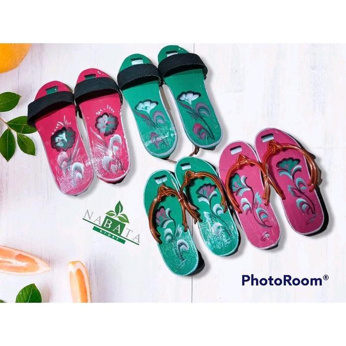 Sandal bakiak lukis/sandal kayu/sandal kayu murah/sandal kayu