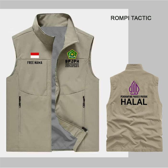 ROMPI BPJPH jaminan Halal TACTIC CUSTOM LOGO DAN NAMA SATUAN warna hitam cream Wanita Pria Free nam