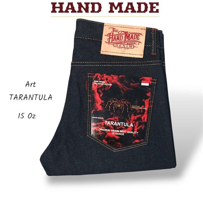 HAND MADE - TARANTULA - Celana Raw Denim Selvedge Accent 15oz Fit Hitam Dewasa Panjang