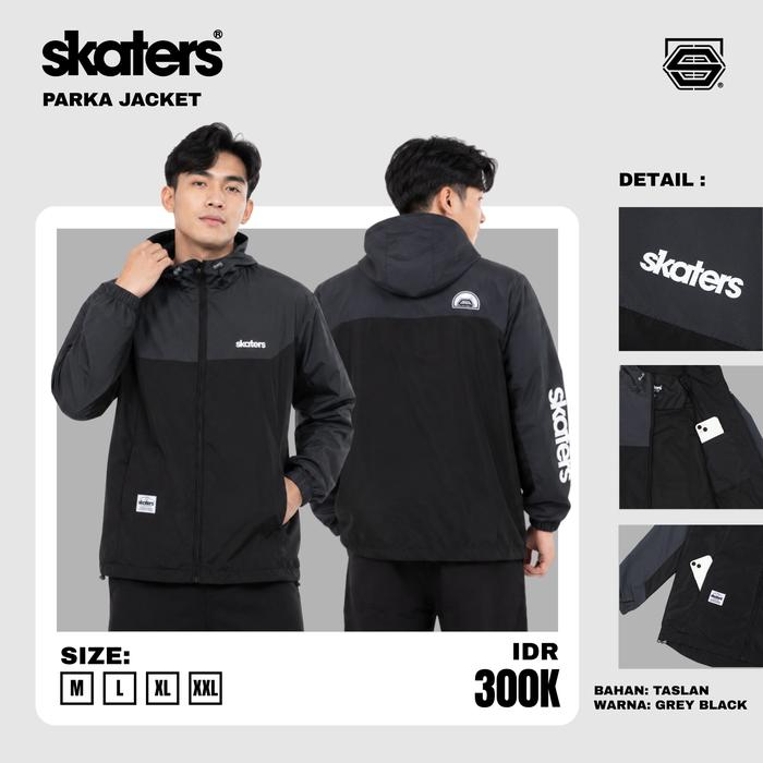 Jaket Parka Skaters Grey Black Sablon
