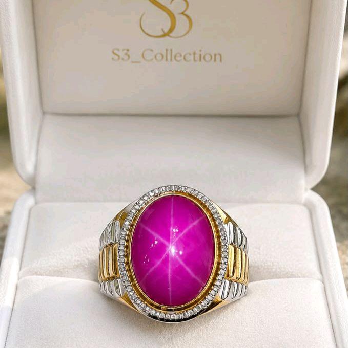 cincin batu amerika star pink ruby ring titanium super