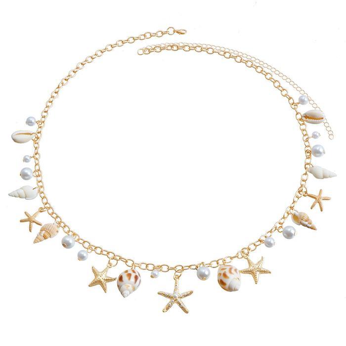 [Fanyee] Gelang pinggang dan kalung dengan cacing kerang bintang laut dan conch di pantai yang bersi