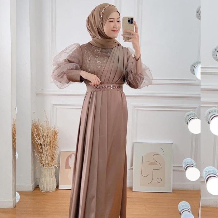 Batik Solo || Gamis Brukat Gamis Brukat Tulle Payet Mix Velvet Dress Adivaa Modern Baju Kondangan Wa