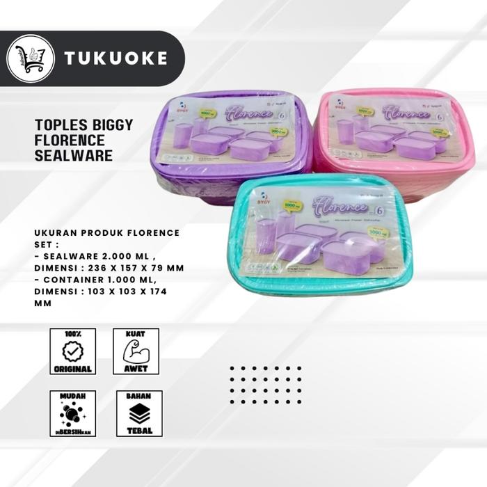 Toples Biggy Florence Sealware 6 Set / 2Botol/Container 1000Ml Dan 4 Sealware 2000Ml