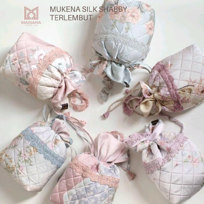 Mukena Maisara Silk Shabby Bunga daily sesuai gambar renda Pouch