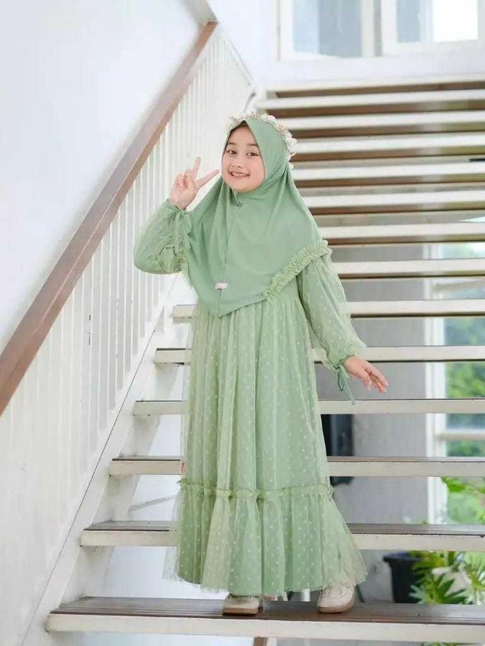 Alvira kids set khimar gamis anak perempuan usia 5-13 tahun S.M.L.XL / gamis kondangan anak terbaru 