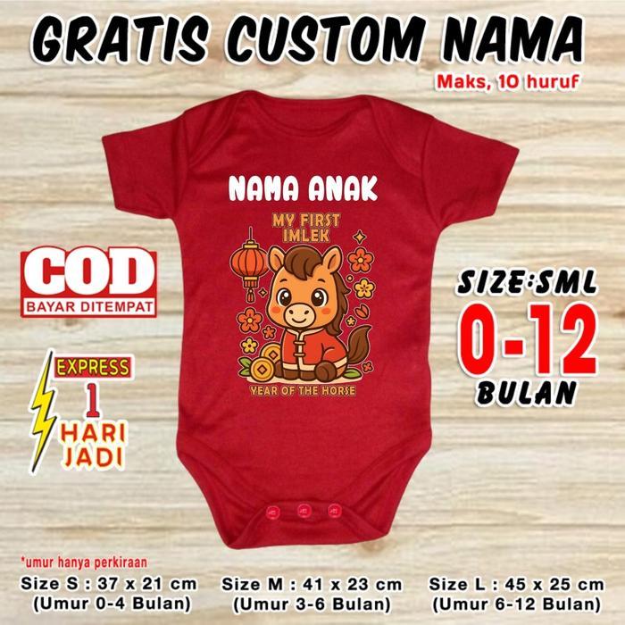 Baju Bayi Imlek Shio KUDA CUSTOM NAMA Jumper Baby Chinese New Year ULAR NAGA KELINCI MACAN KAMBING R