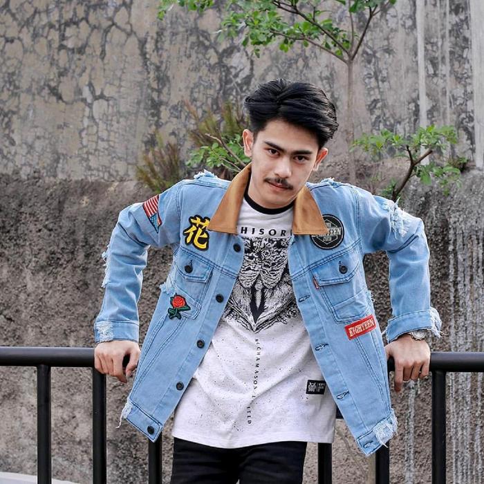 Jaket Jeans Model Dilan Biru Pria Denim Casual Cowok - Wanita Simple Original Blue