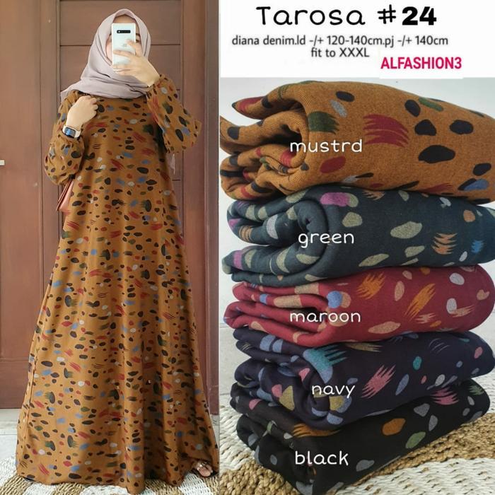dress gamis tarosa maxy diana denim tebal melar jumbo adem