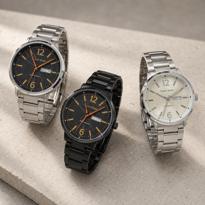 Hegner Muller HM 712-3G Jam Tangan Pria Stainless Steel