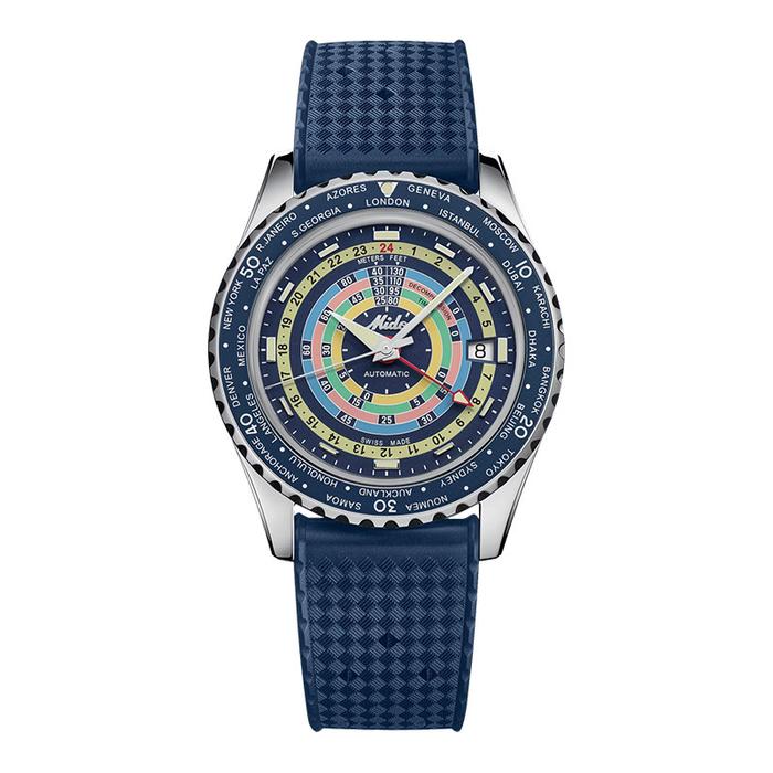 Jam Tangan Pria MIDO Ocean Star M026.829.17.041.00 Decompression Worldtimer Dial Blue Rubber Strap +