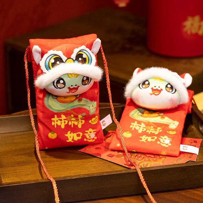 Tas Imlek Kids Shio Ular 2025 Angpao Boneka Plush Bentuk Ular Keberuntungan Bahan Bludru Lembut Mask