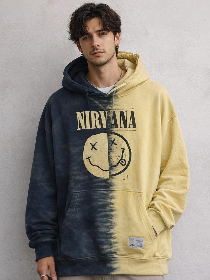 Hoodie Oversize Tiedye Yellow & Black Band Nirvana In Utero Mc.F Supply Co