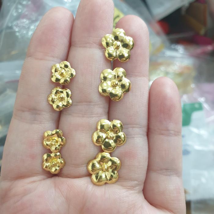 Giwang Anting Tindik Tusuk Kuning Bunga Kembang Kendari Emas Asli 700