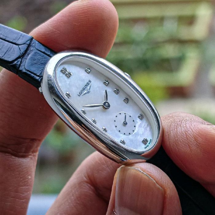 Longines Symphonette white mother of pearl MOP Dial diamond indexes Quartz all original Classy Luxur