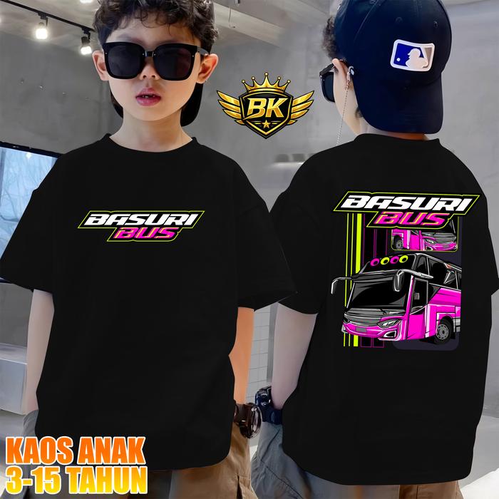 Baju Anak Bus BASURI BUS Jb5 Kaos Vektor Bus Telolet Anak Laki - Laki 3-15 Tahun
