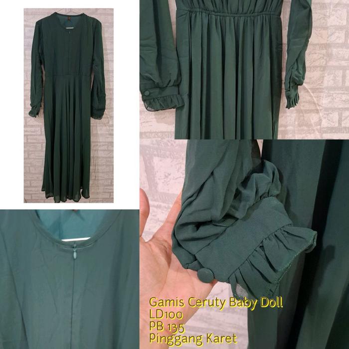 Gamis Ceruty Baby Doll Hijau Botol