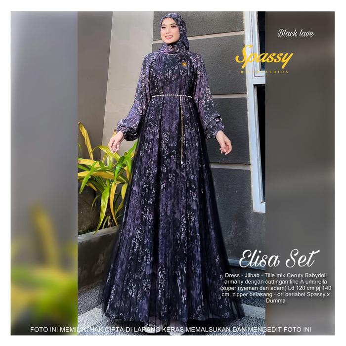 Elisa Set Hijab by Spassy x Dumma / Gamis Maxi Dress Setelan Jilbab Bahan Ceruty mix Tile