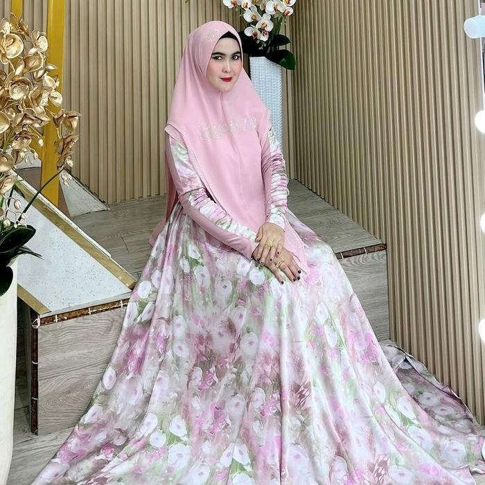 AULIA series AZEEZA by WADAH MOSLIM | Gamis set hijab | Syari premium | Maxi dress motif Free khimar