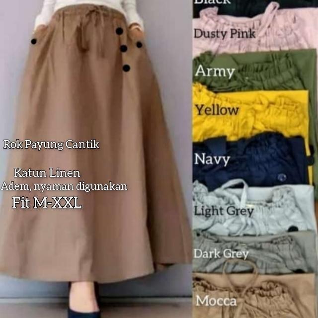 Rok Panjang Katun Linen Rami. Rok Lebar Dan Mayung. Rok Payung Muslim