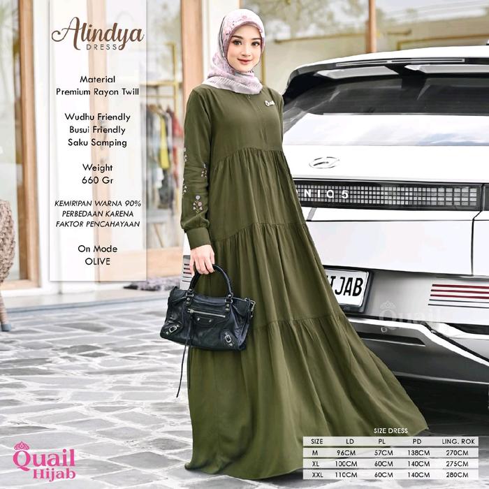 Alidya Dress Quail Muslim Gamis Dewasa Wanita Remaja Lebaran Pesta Maxi Midi Kondangan Casual Gaun S