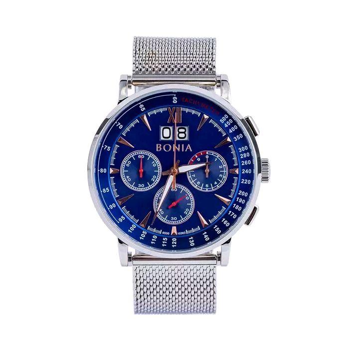 Bonia BNB10141-1383C Silver Biru Pria Original