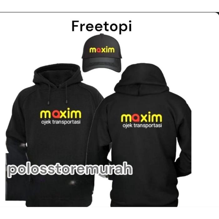 Jaket Sweater Hoodie DRIVER MAXIM FREE TOPI KEREN pria dan wanita Sablon logo Maxim ojek bahan cotto
