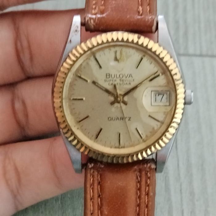 Bulova Super Seville Calender Quartz Gold Dial Boy Size/Ladies